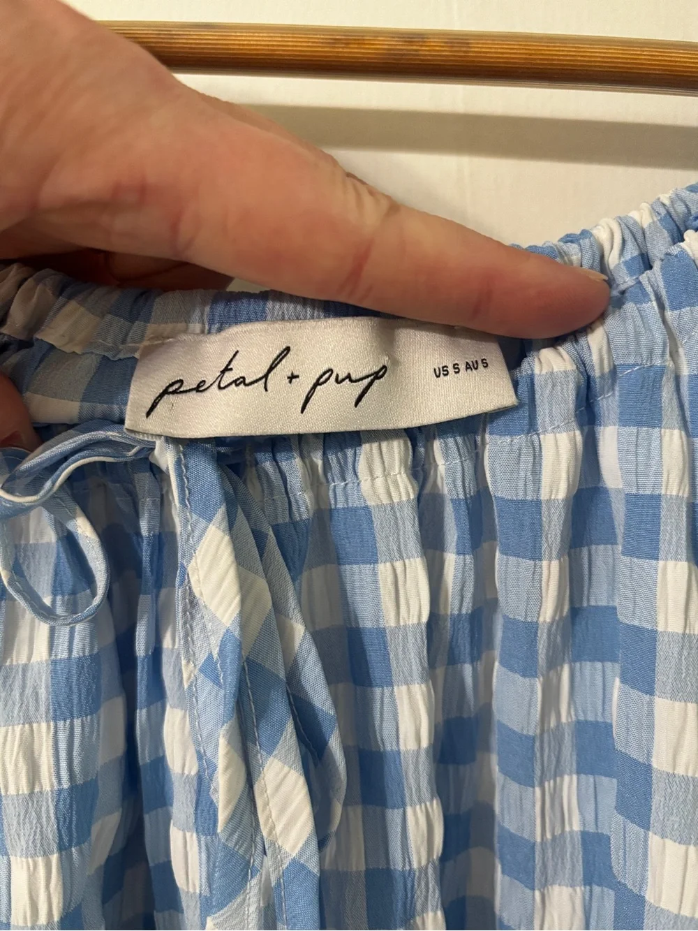 Petal & Pup Dorothea Mini Dress Blue Gingham Puff Sleeve Size S Cottagecore - Picture 5 of 8